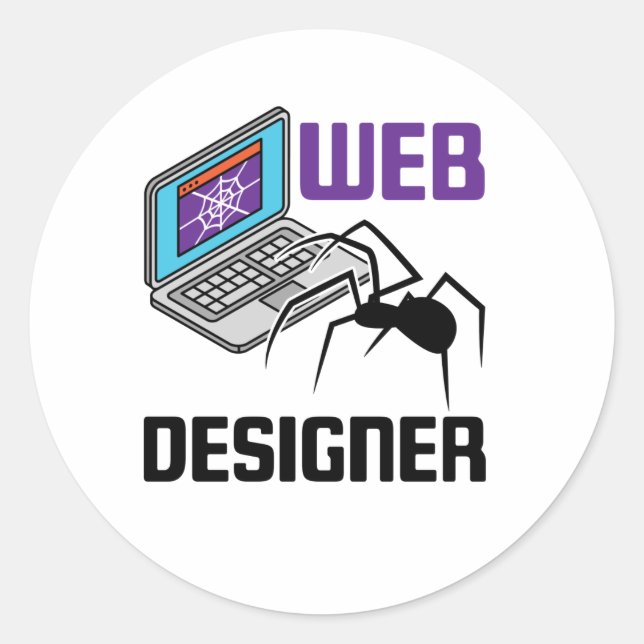 Sticker Rond Drôle Web Designer Spider Website Design (Devant)