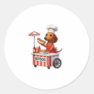 Sticker Rond Drôle Weenie Dachshund Chien Saucisse Hotdog Sandw