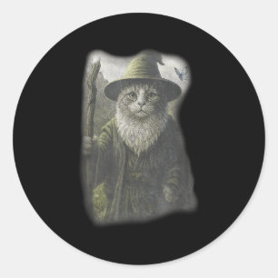 Sticker Rond Drôle Weird Kitten Wizard Ghost Cat Meme Catdalf H