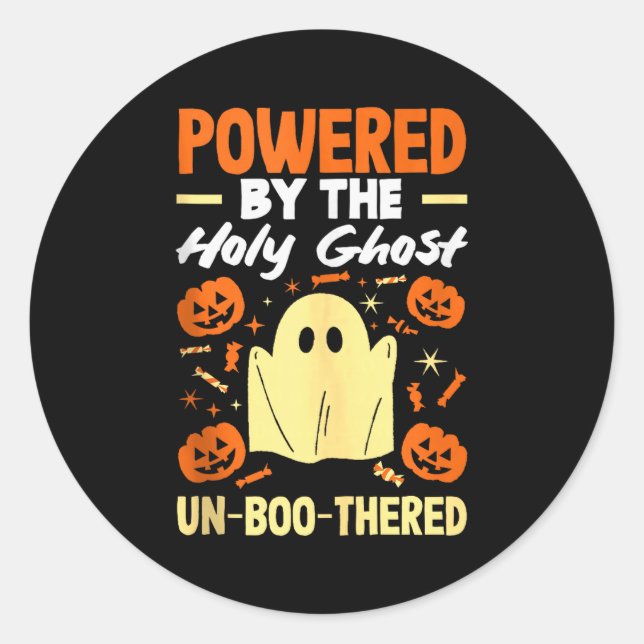 Sticker Rond Drôle y a pas de fantôme comme la Sainte Halloween (Devant)