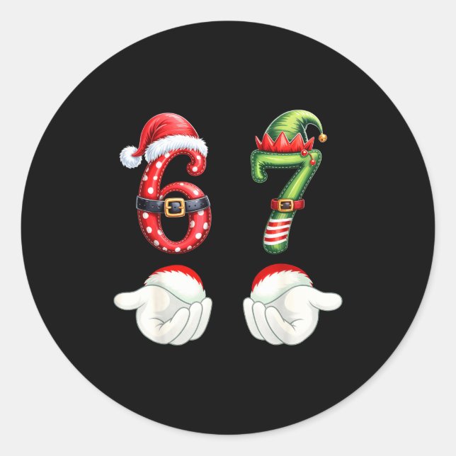 Sticker Rond Drôles de 67 Pyjamas de Noël Six Sept Mème 6 7 Elf (Devant)
