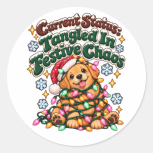 Sticker Rond Drôles de lumières de Noël pour chien Sarcasme d'h
