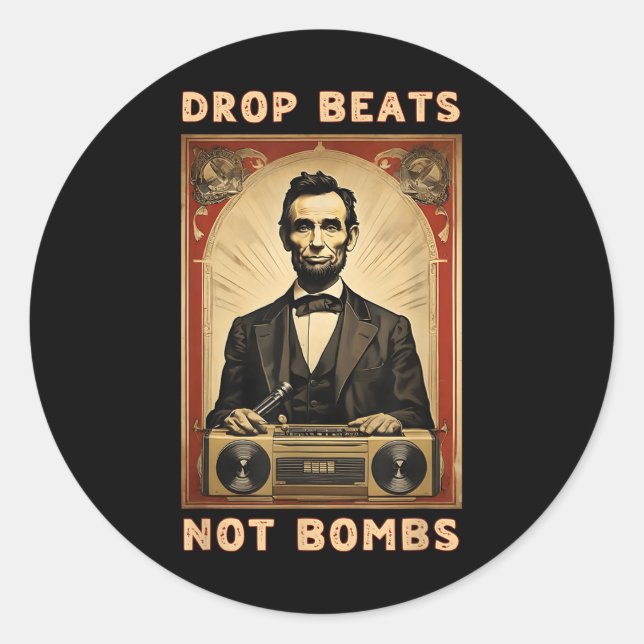 Sticker Rond Drop Beats Not Bombs Anti-war (Devant)
