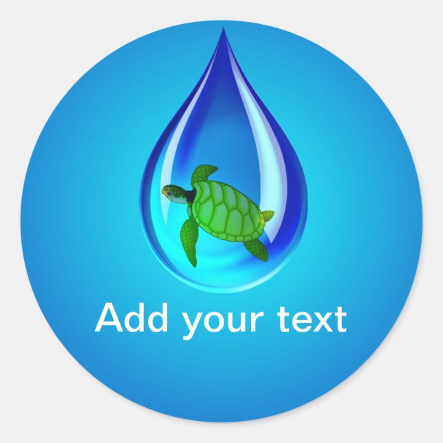 Sticker Rond Drop d'eau et tortue marine (Devant)