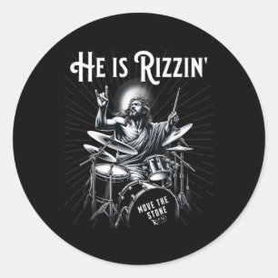 Sticker Rond Drum Percussion Drôle Rizz Il Est Rizzin Jesus Dru