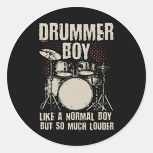 Sticker Rond Drummer Boy   Drums Drummer Cadeau