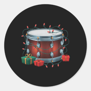 Sticker Rond Drummer Drum Xmas Éclairage Père Noël Drum musical