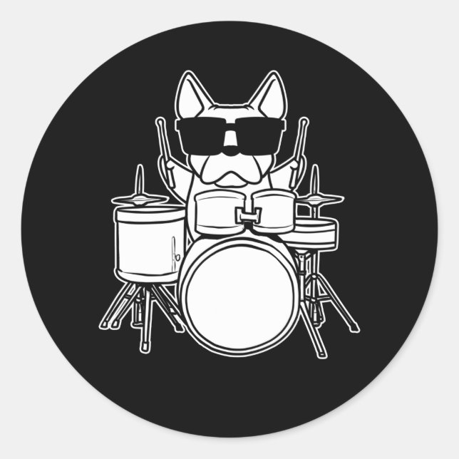 Sticker Rond Drummer Drummer Chien avec tambours (Devant)