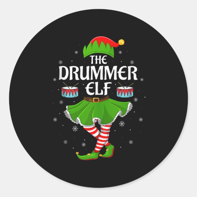 Sticker Rond Drummer Elf Christmas Family Girls Women Elf Squad (Devant)
