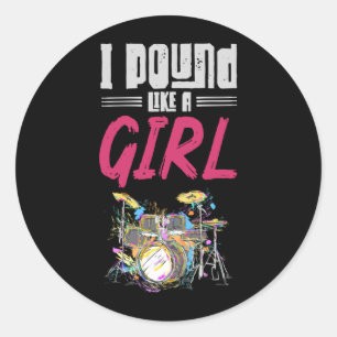Sticker Rond Drummer Girl Drumset Femme Drum Music Lover