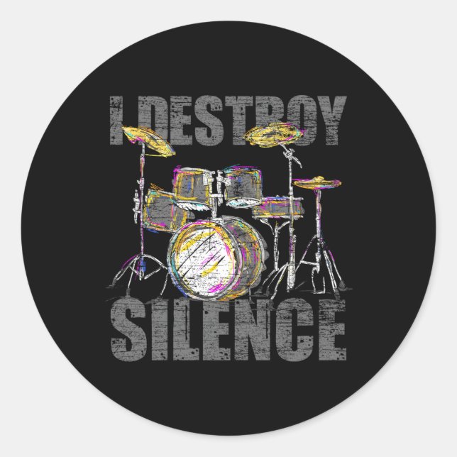 Sticker Rond Drummer I Destroy Silence Drums (Devant)