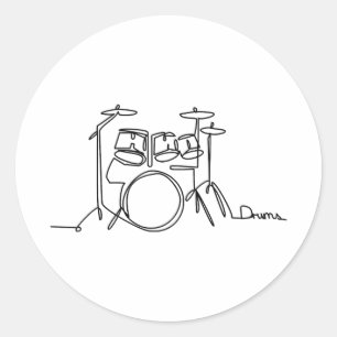 Sticker Rond Drummer Music Design Drums One-Line