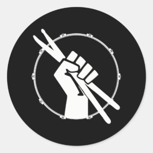 Sticker Rond Drummer musicien qui aime la batterie