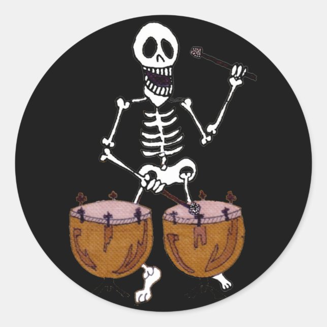Sticker Rond Drummer pour musicien de squelette sur tambours de (Devant)