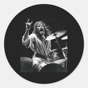 Sticker Rond Drummer Rock Jesus Drummer