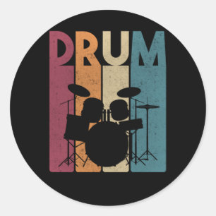 Sticker Rond Drummer Vintage Rock Music Retro