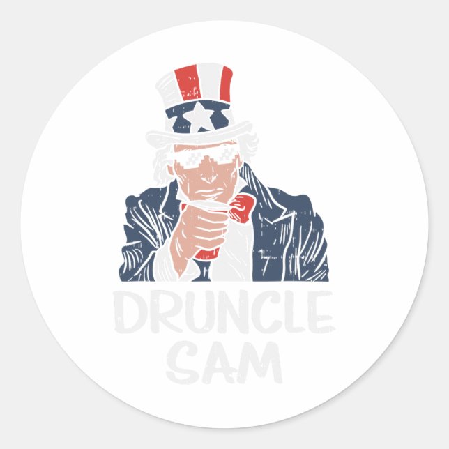 Sticker Rond Druncle Sam Funny Oncle Sam Beer 4 juillet (Devant)