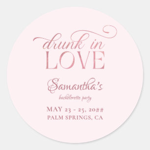 Sticker Rond Drunin In Love Champagne Tower Pink Bachelorette