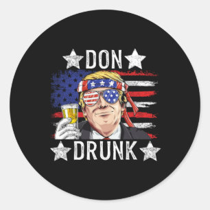 Sticker Rond Drunk Patriotic Vintage 4 juillet Drapeau drôle