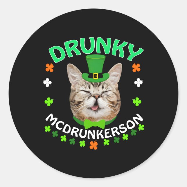 Sticker Rond Drunky Mcdrunkerson St Patrick'S Day Chat (Devant)