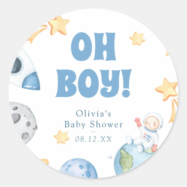 Sticker rond du Baby shower spatial (Devant)