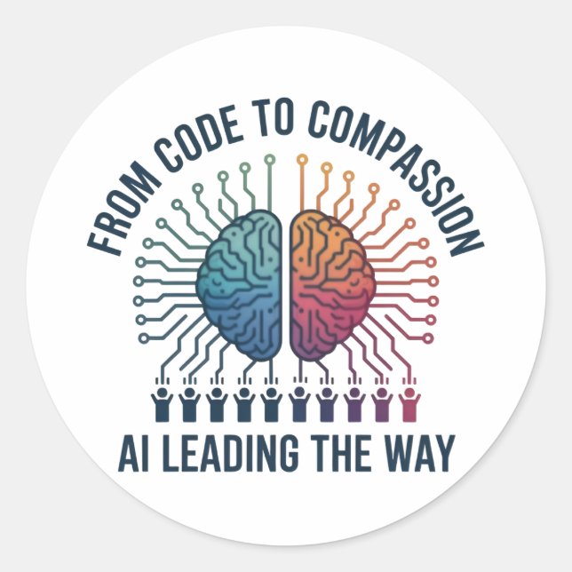 Sticker Rond Du code à la compassion - L'IA en tête (Devant)