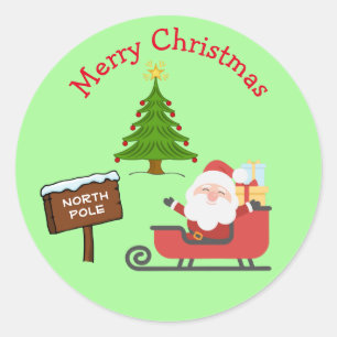 Sticker Rond Du Pôle Nord Père Noël Joyeux sapin de Noël po
