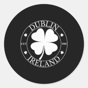 Sticker Rond Dublin Ireland Est 988 Clover Leaf Shamrock St. Pa