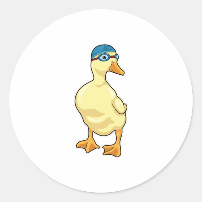 Sticker Rond Duck at Swimming with Swimming goggles (Devant)