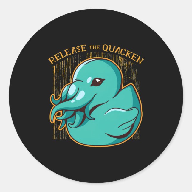 Sticker Rond Duck Kraken Release The Quacken Funny Rubber Boxer (Devant)