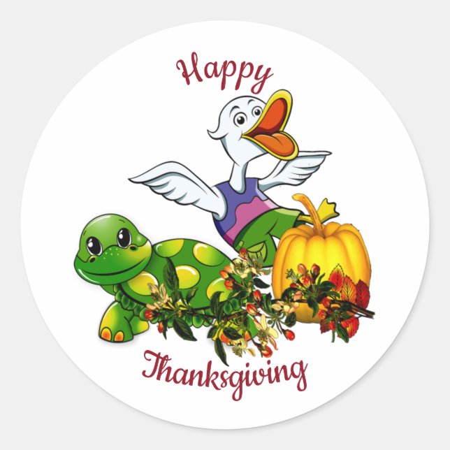 Sticker Rond Duck Shy Turtle Citrouille Thanksgiving (Devant)