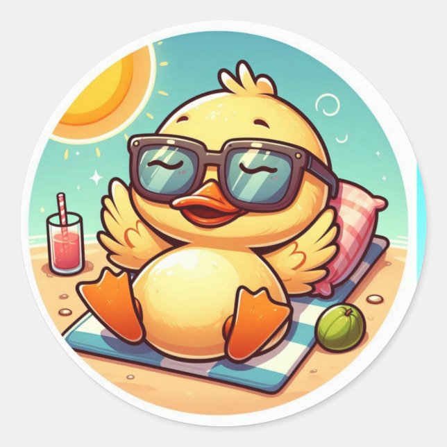 Sticker Rond Duck Summer Holiday Amusement sur la plage (Devant)