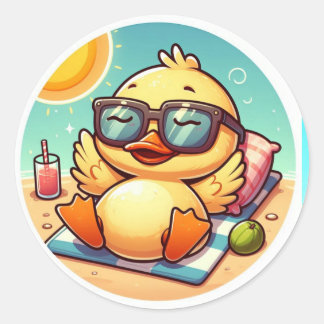 Sticker Rond Duck Summer Holiday Amusement sur la plage