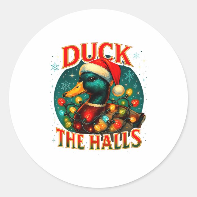 Sticker Rond Duck The Halls Funny Christmas Lights Hunting Seas (Devant)