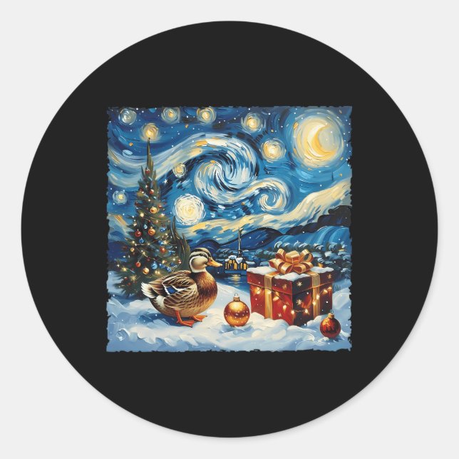 Sticker Rond Duck Van Gogh Style Stress Nuit Noël hiver (Devant)
