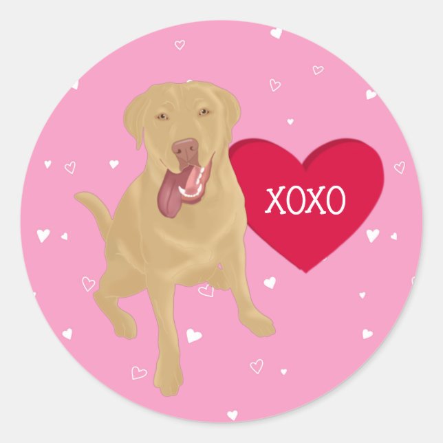 Sticker Rond Dudley Labrador Valentines XOXO (Devant)