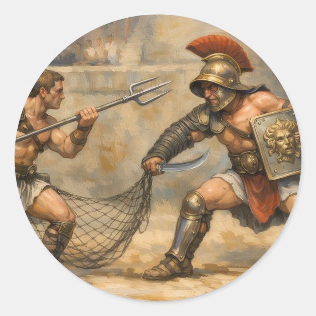 Sticker Rond Duel de gladiateurs romains  (Devant)