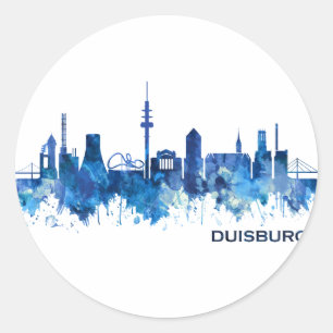 Sticker Rond Duisburg Allemagne Skyline Blue