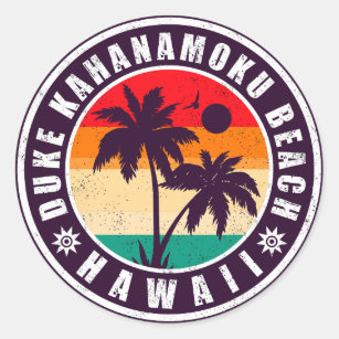 Sticker Rond Duke Kahanamoku Beach Hawaii les années 70 80s été