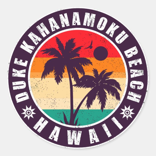 Sticker Rond Duke Kahanamoku Beach Hawaii les années 70 80s été (Devant)