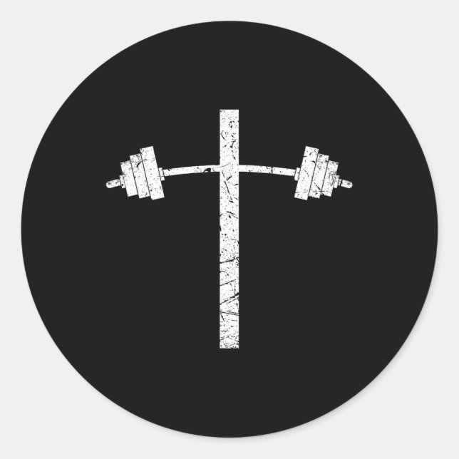 Sticker Rond Dumbbell Barbell Cross Christian Gym Workout Lifti (Devant)
