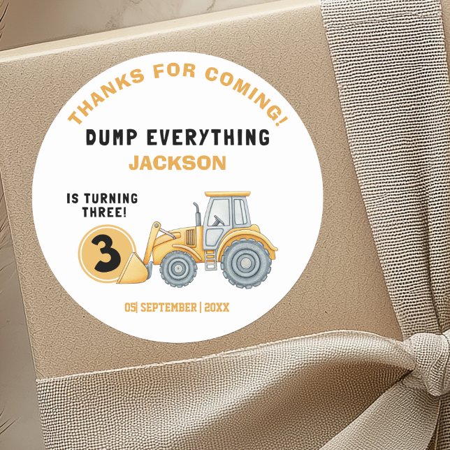 Sticker Rond "DUMP EVERYTHING! Construction Birthday 3 (Créateur téléchargé)