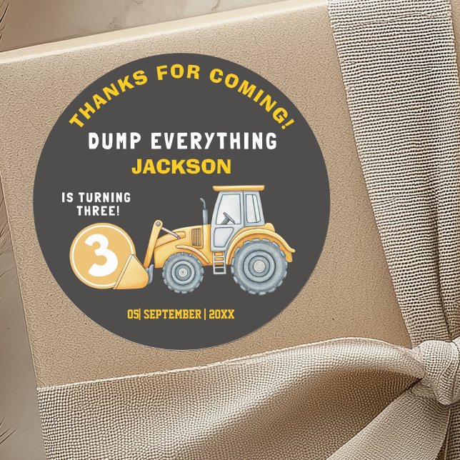 Sticker Rond "DUMP EVERYTHING! Construction Birthday 3 (Créateur téléchargé)
