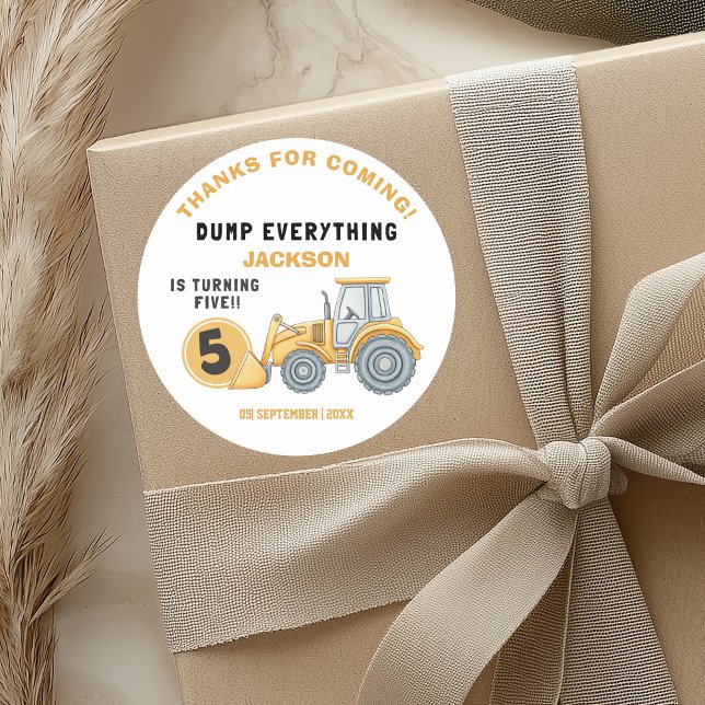 Sticker Rond "DUMP EVERYTHING! Construction Birthday 5 (Créateur téléchargé)