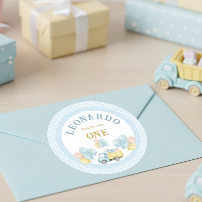 Sticker Rond Dump Truck First Birthday Boy (Créateur téléchargé)