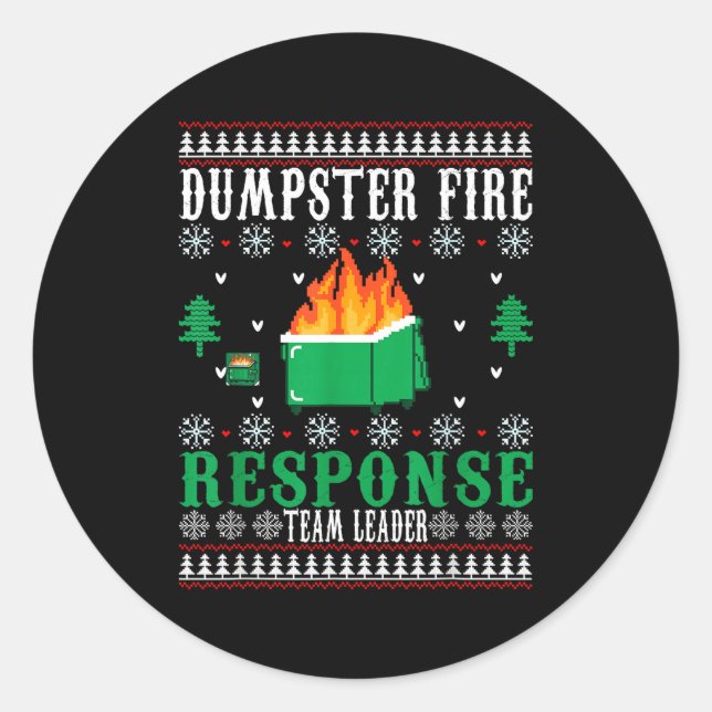 Sticker Rond Dumpster Fire Resnse Team Leader Christmas Ugly Sw (Devant)