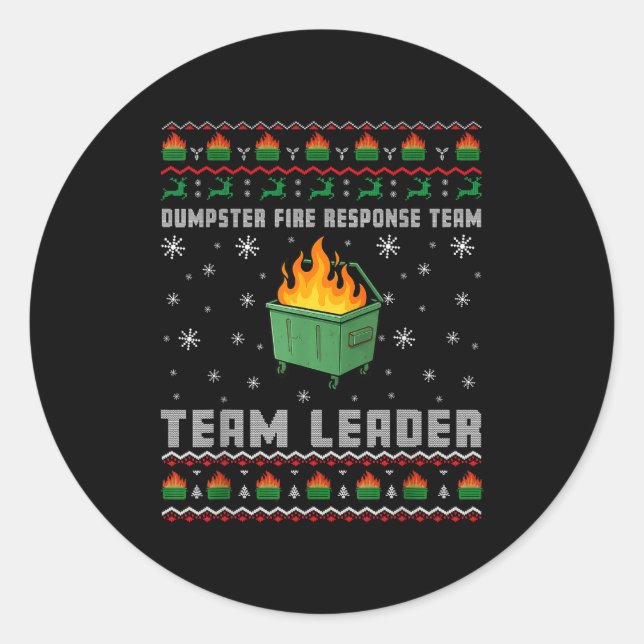 Sticker Rond Dumpster Fire Resnse Team Ugly Christmas Sweaters  (Devant)