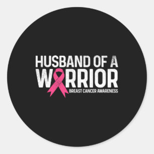 Sticker Rond D'Un Guerrier Cancer Du Sein Chemise Rose Ruban