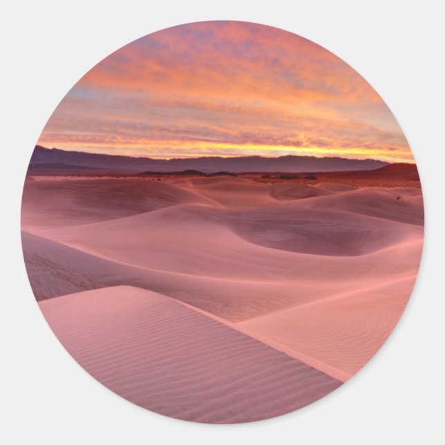 Sticker Rond Dunes de sable rose, Vallée de la Mort, CA (Devant)
