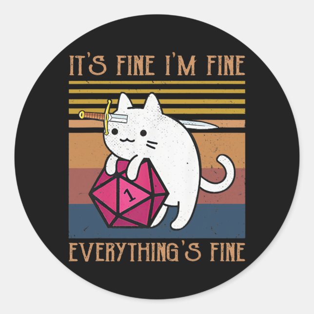 Sticker Rond Dungeon Crawler Dragon Master Cat I'm Fine (Devant)